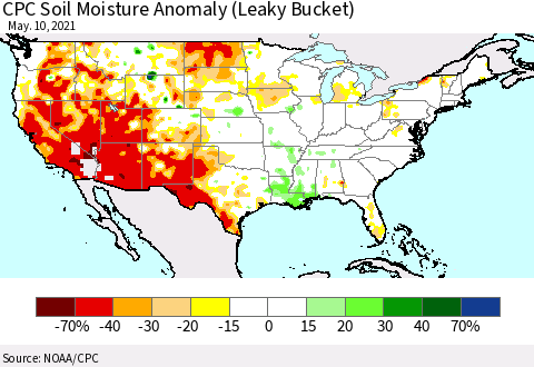 United States CPC Soil Moisture Anomaly (Leaky Bucket) Thematic Map For 5/6/2021 - 5/10/2021