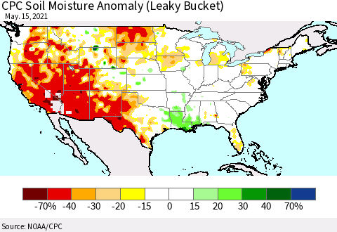 United States CPC Soil Moisture Anomaly (Leaky Bucket) Thematic Map For 5/11/2021 - 5/15/2021