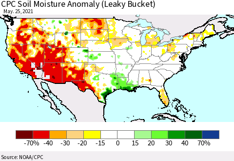 United States CPC Soil Moisture Anomaly (Leaky Bucket) Thematic Map For 5/21/2021 - 5/25/2021