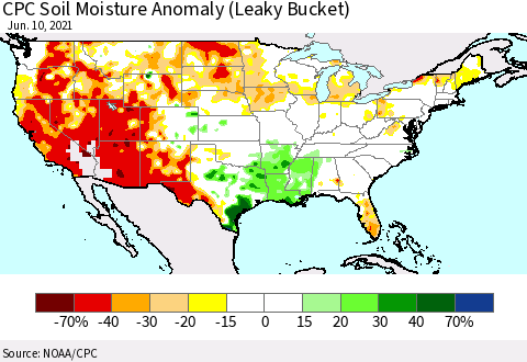 United States CPC Soil Moisture Anomaly (Leaky Bucket) Thematic Map For 6/6/2021 - 6/10/2021