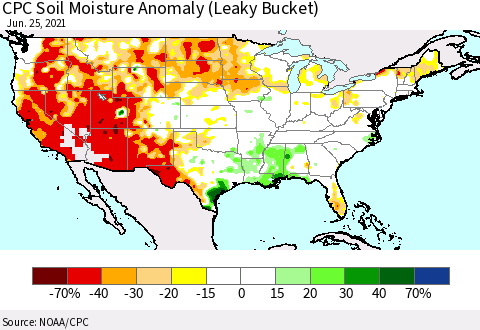 United States CPC Soil Moisture Anomaly (Leaky Bucket) Thematic Map For 6/21/2021 - 6/25/2021