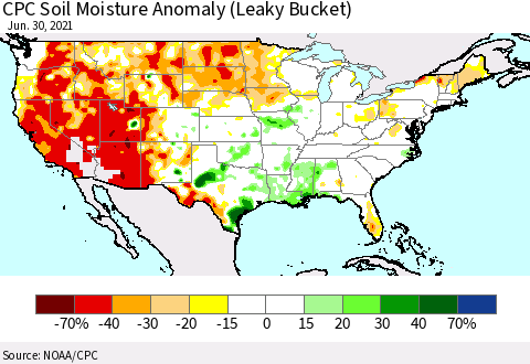 United States CPC Soil Moisture Anomaly (Leaky Bucket) Thematic Map For 6/26/2021 - 6/30/2021