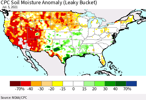 United States CPC Soil Moisture Anomaly (Leaky Bucket) Thematic Map For 7/1/2021 - 7/5/2021