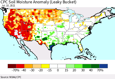 United States CPC Soil Moisture Anomaly (Leaky Bucket) Thematic Map For 7/6/2021 - 7/10/2021