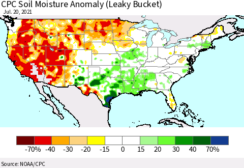 United States CPC Soil Moisture Anomaly (Leaky Bucket) Thematic Map For 7/16/2021 - 7/20/2021