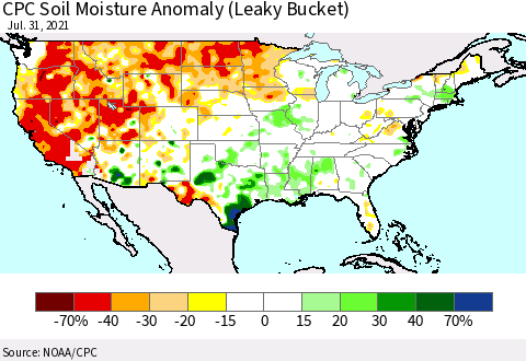 United States CPC Soil Moisture Anomaly (Leaky Bucket) Thematic Map For 7/26/2021 - 7/31/2021