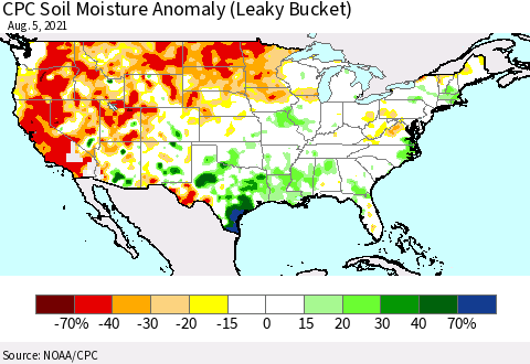 United States CPC Soil Moisture Anomaly (Leaky Bucket) Thematic Map For 8/1/2021 - 8/5/2021
