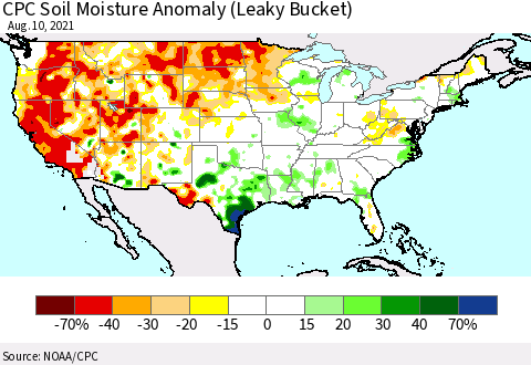 United States CPC Soil Moisture Anomaly (Leaky Bucket) Thematic Map For 8/6/2021 - 8/10/2021