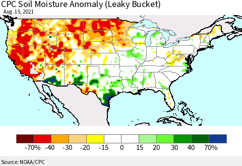United States CPC Soil Moisture Anomaly (Leaky Bucket) Thematic Map For 8/11/2021 - 8/15/2021