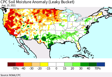 United States CPC Soil Moisture Anomaly (Leaky Bucket) Thematic Map For 8/16/2021 - 8/20/2021