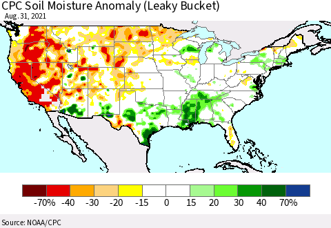 United States CPC Soil Moisture Anomaly (Leaky Bucket) Thematic Map For 8/26/2021 - 8/31/2021