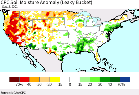 United States CPC Soil Moisture Anomaly (Leaky Bucket) Thematic Map For 9/1/2021 - 9/5/2021
