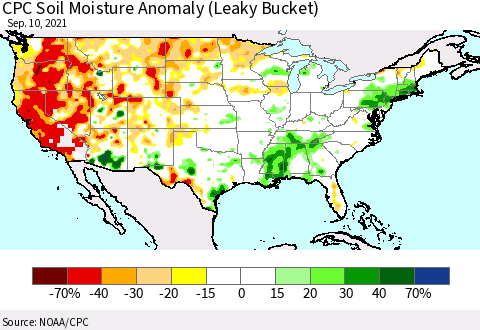 United States CPC Soil Moisture Anomaly (Leaky Bucket) Thematic Map For 9/6/2021 - 9/10/2021
