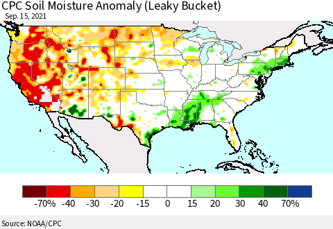 United States CPC Soil Moisture Anomaly (Leaky Bucket) Thematic Map For 9/11/2021 - 9/15/2021