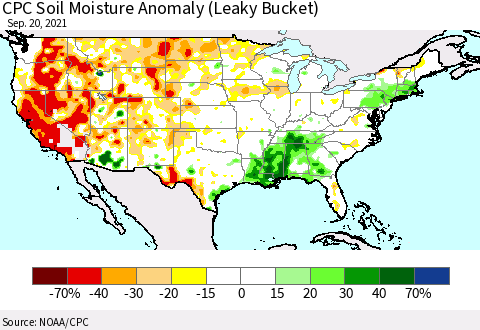 United States CPC Soil Moisture Anomaly (Leaky Bucket) Thematic Map For 9/16/2021 - 9/20/2021
