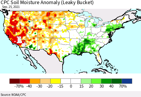 United States CPC Soil Moisture Anomaly (Leaky Bucket) Thematic Map For 9/21/2021 - 9/25/2021