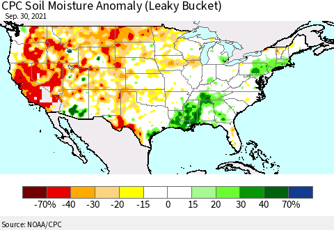 United States CPC Soil Moisture Anomaly (Leaky Bucket) Thematic Map For 9/26/2021 - 9/30/2021