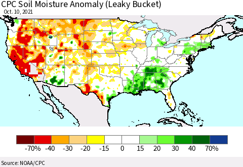 United States CPC Soil Moisture Anomaly (Leaky Bucket) Thematic Map For 10/6/2021 - 10/10/2021