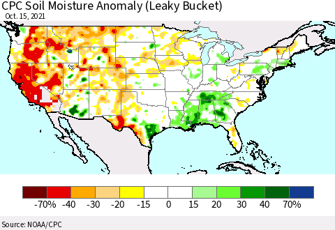 United States CPC Soil Moisture Anomaly (Leaky Bucket) Thematic Map For 10/11/2021 - 10/15/2021