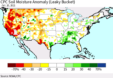United States CPC Soil Moisture Anomaly (Leaky Bucket) Thematic Map For 10/16/2021 - 10/20/2021