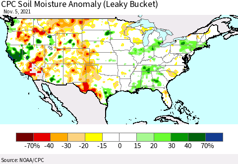 United States CPC Soil Moisture Anomaly (Leaky Bucket) Thematic Map For 11/1/2021 - 11/5/2021
