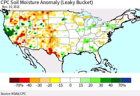 United States CPC Soil Moisture Anomaly (Leaky Bucket) Thematic Map For 11/6/2021 - 11/10/2021