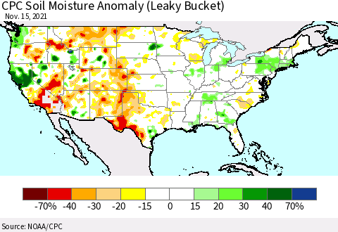 United States CPC Soil Moisture Anomaly (Leaky Bucket) Thematic Map For 11/11/2021 - 11/15/2021