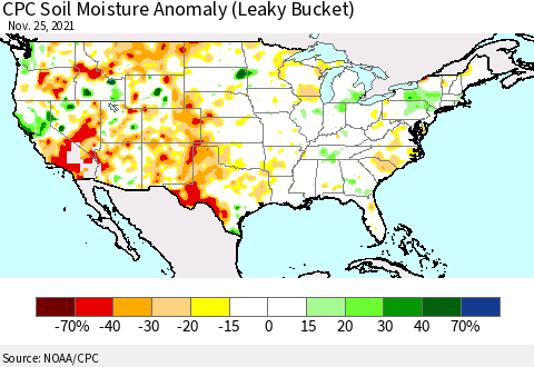 United States CPC Soil Moisture Anomaly (Leaky Bucket) Thematic Map For 11/21/2021 - 11/25/2021