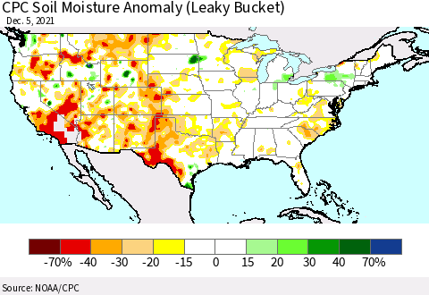 United States CPC Soil Moisture Anomaly (Leaky Bucket) Thematic Map For 12/1/2021 - 12/5/2021