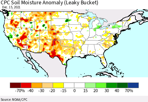 United States CPC Soil Moisture Anomaly (Leaky Bucket) Thematic Map For 12/11/2021 - 12/15/2021