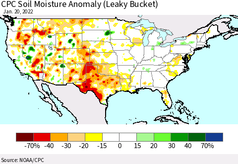 United States CPC Soil Moisture Anomaly (Leaky Bucket) Thematic Map For 1/16/2022 - 1/20/2022