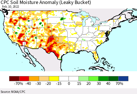 United States CPC Soil Moisture Anomaly (Leaky Bucket) Thematic Map For 2/6/2022 - 2/10/2022