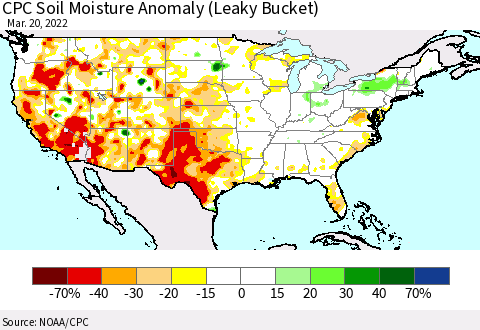 United States CPC Soil Moisture Anomaly (Leaky Bucket) Thematic Map For 3/16/2022 - 3/20/2022