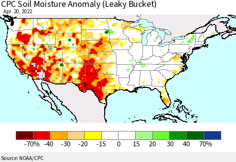 United States CPC Soil Moisture Anomaly (Leaky Bucket) Thematic Map For 4/16/2022 - 4/20/2022