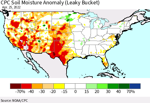 United States CPC Soil Moisture Anomaly (Leaky Bucket) Thematic Map For 4/21/2022 - 4/25/2022