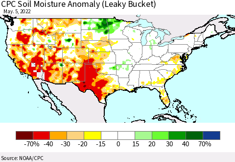 United States CPC Soil Moisture Anomaly (Leaky Bucket) Thematic Map For 5/1/2022 - 5/5/2022
