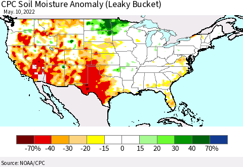 United States CPC Soil Moisture Anomaly (Leaky Bucket) Thematic Map For 5/6/2022 - 5/10/2022