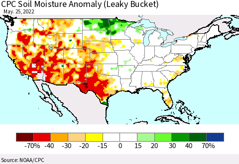 United States CPC Soil Moisture Anomaly (Leaky Bucket) Thematic Map For 5/21/2022 - 5/25/2022