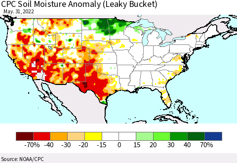 United States CPC Soil Moisture Anomaly (Leaky Bucket) Thematic Map For 5/26/2022 - 5/31/2022