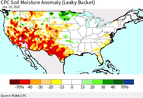 United States CPC Soil Moisture Anomaly (Leaky Bucket) Thematic Map For 6/6/2022 - 6/10/2022