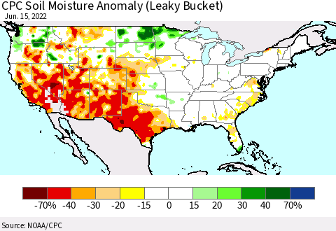 United States CPC Soil Moisture Anomaly (Leaky Bucket) Thematic Map For 6/11/2022 - 6/15/2022