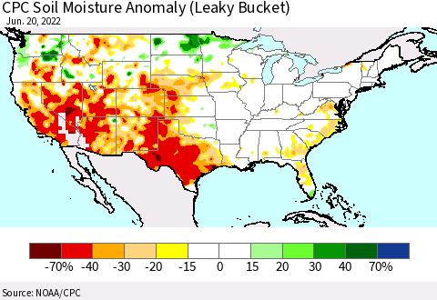 United States CPC Soil Moisture Anomaly (Leaky Bucket) Thematic Map For 6/16/2022 - 6/20/2022