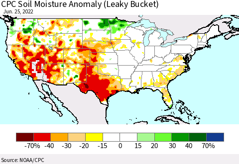 United States CPC Soil Moisture Anomaly (Leaky Bucket) Thematic Map For 6/21/2022 - 6/25/2022