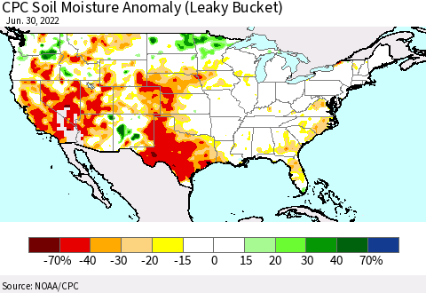 United States CPC Soil Moisture Anomaly (Leaky Bucket) Thematic Map For 6/26/2022 - 6/30/2022
