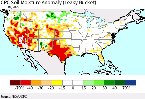 United States CPC Soil Moisture Anomaly (Leaky Bucket) Thematic Map For 7/6/2022 - 7/10/2022