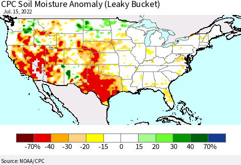 United States CPC Soil Moisture Anomaly (Leaky Bucket) Thematic Map For 7/11/2022 - 7/15/2022
