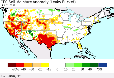 United States CPC Soil Moisture Anomaly (Leaky Bucket) Thematic Map For 7/26/2022 - 7/31/2022