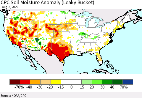 United States CPC Soil Moisture Anomaly (Leaky Bucket) Thematic Map For 8/1/2022 - 8/5/2022
