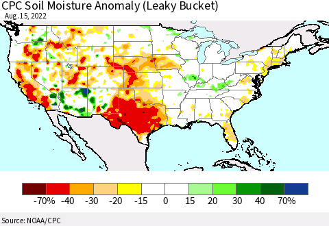 United States CPC Soil Moisture Anomaly (Leaky Bucket) Thematic Map For 8/11/2022 - 8/15/2022
