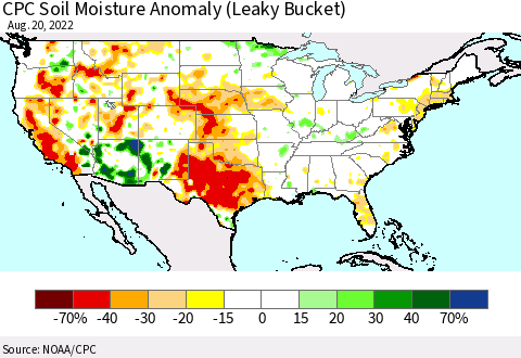 United States CPC Soil Moisture Anomaly (Leaky Bucket) Thematic Map For 8/16/2022 - 8/20/2022